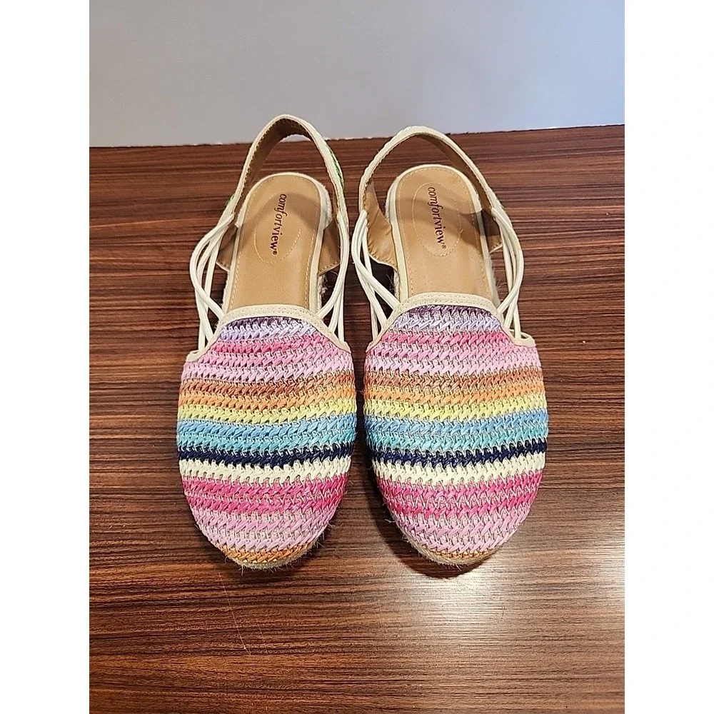 ComfortView‎ Espadrilles Sz 9WW Clea Espadrille Synthetic Jute Rainbow Shoes